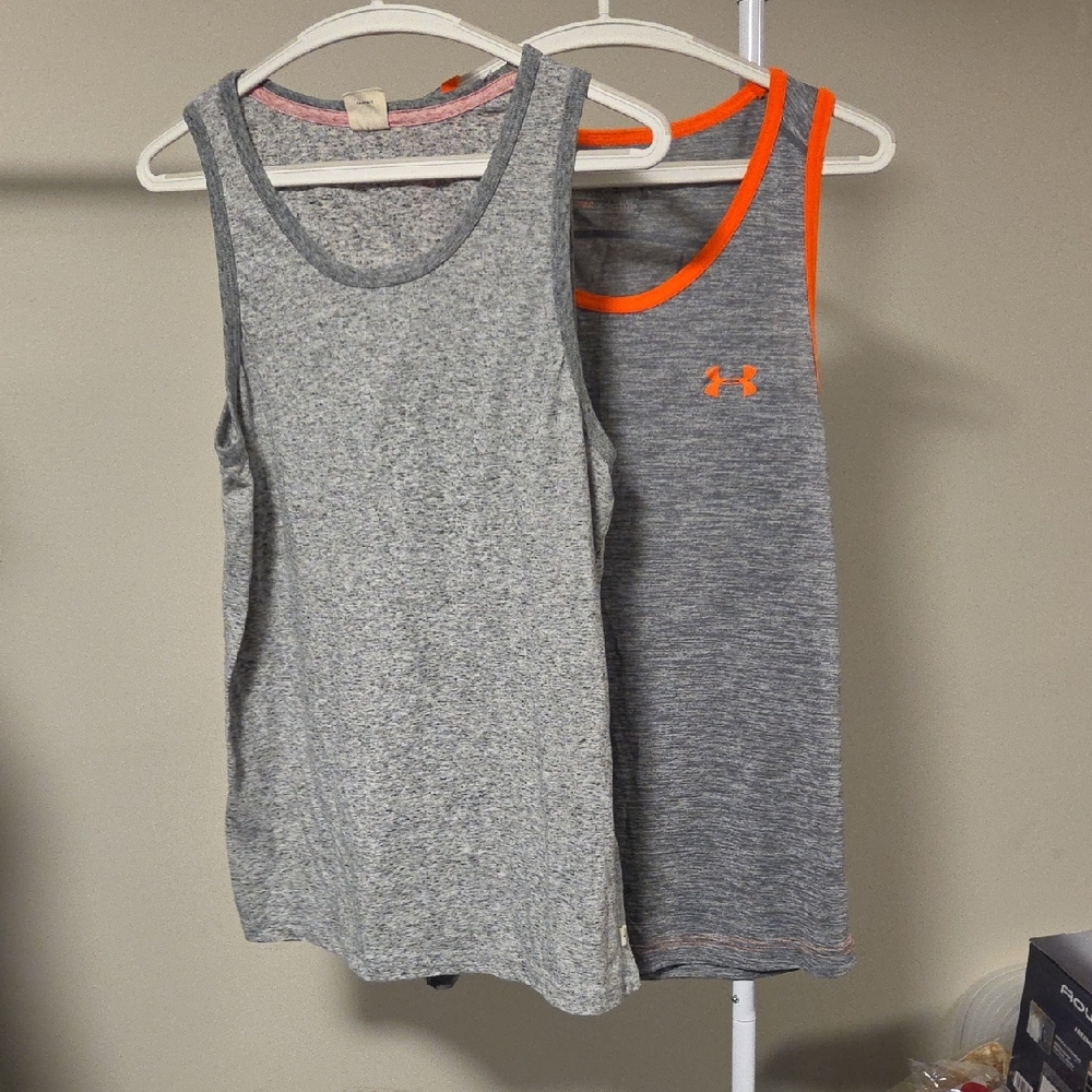 Lot of 2 Under Armour And Thrive Women's Gray and Orange Tank Tops Size S